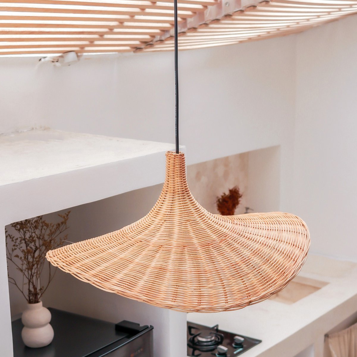 Rattan Lamp | Natural Lampshade SAYAN Funnel - Shaped Pendant Lamp Made of Natural Fibres (2 sizes) - LUXONAS HOME