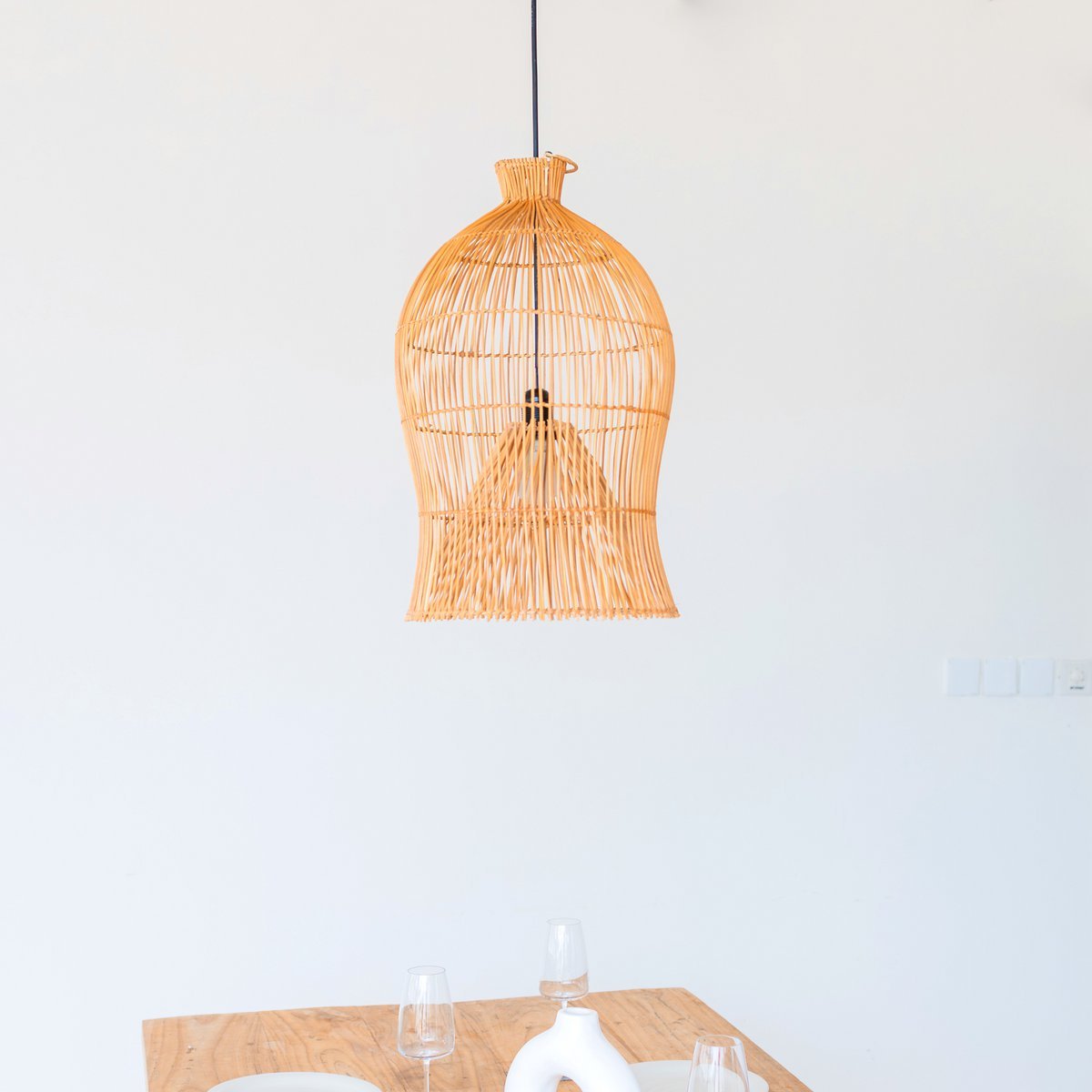 Rattan Lampshade – Boho Pendant Lamp – Ceiling Lamp Hanging – Boho Ceiling Light MAHARA (Ø35 cm) - LUXONAS HOME