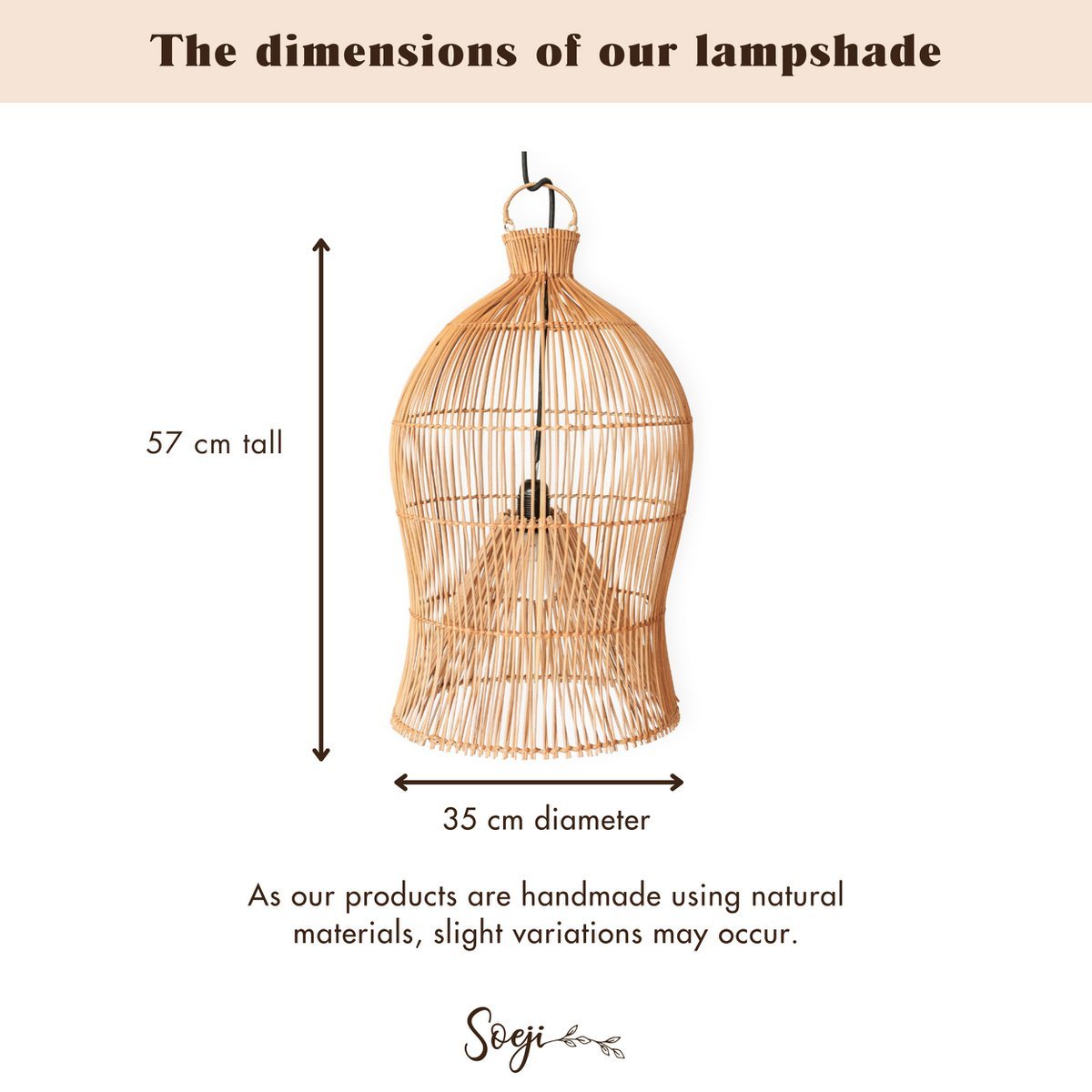 Rattan Lampshade – Boho Pendant Lamp – Ceiling Lamp Hanging – Boho Ceiling Light MAHARA (Ø35 cm) - LUXONAS HOME