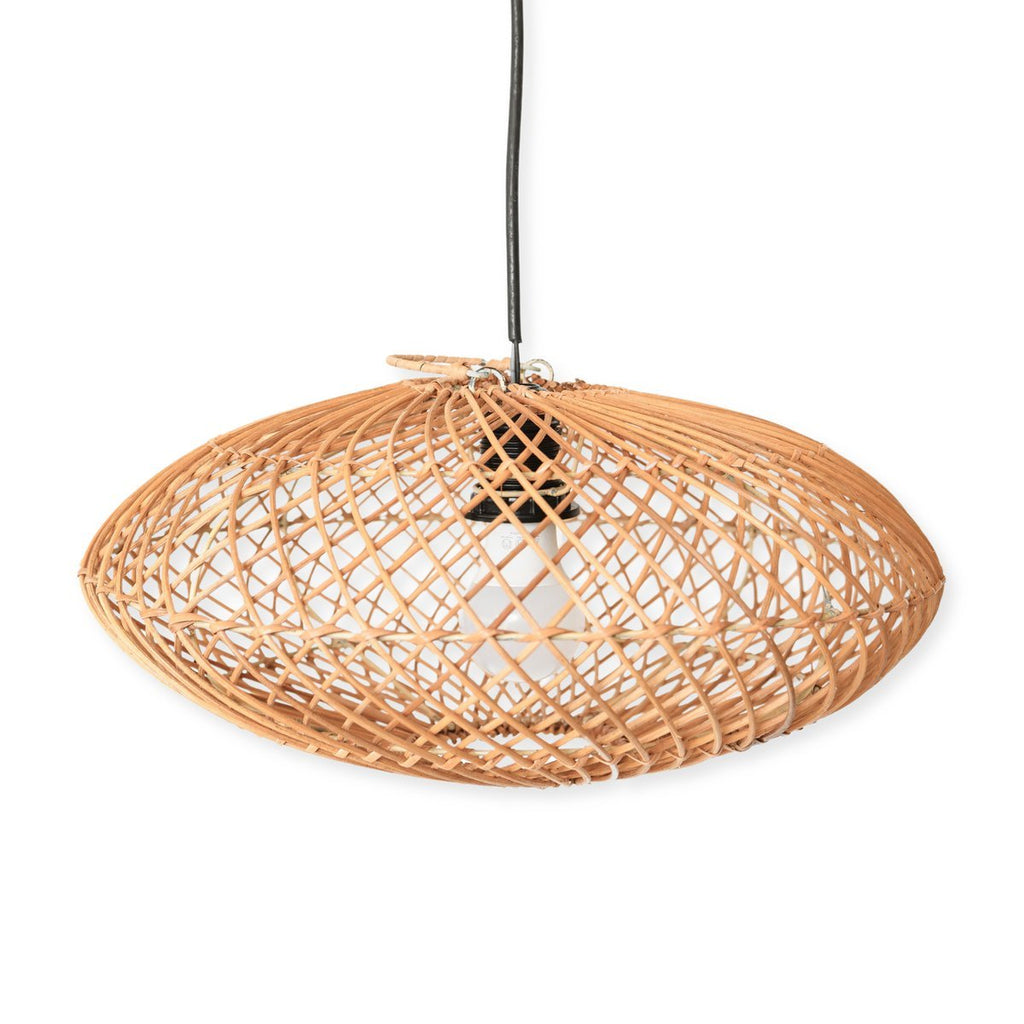 Rattan Lampshade – Boho Pendant Light – Natural Ceiling Lamp – Disc - shaped Lamp – Flat Hand - woven Ceiling Light (Ø 40 cm) ARANA - LUXONAS HOME