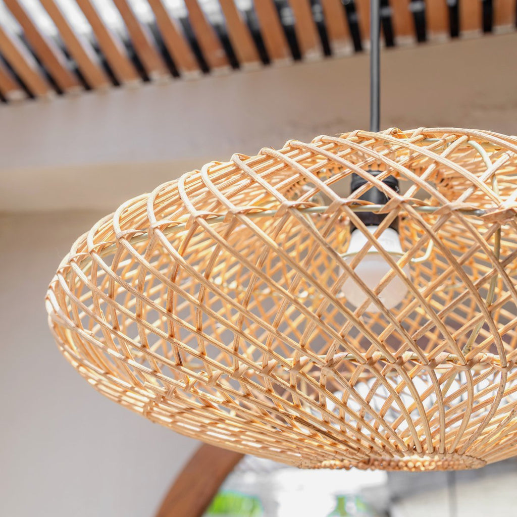 Rattan Lampshade – Boho Pendant Light – Natural Ceiling Lamp – Disc - shaped Lamp – Flat Hand - woven Ceiling Light (Ø 40 cm) ARANA - LUXONAS HOME
