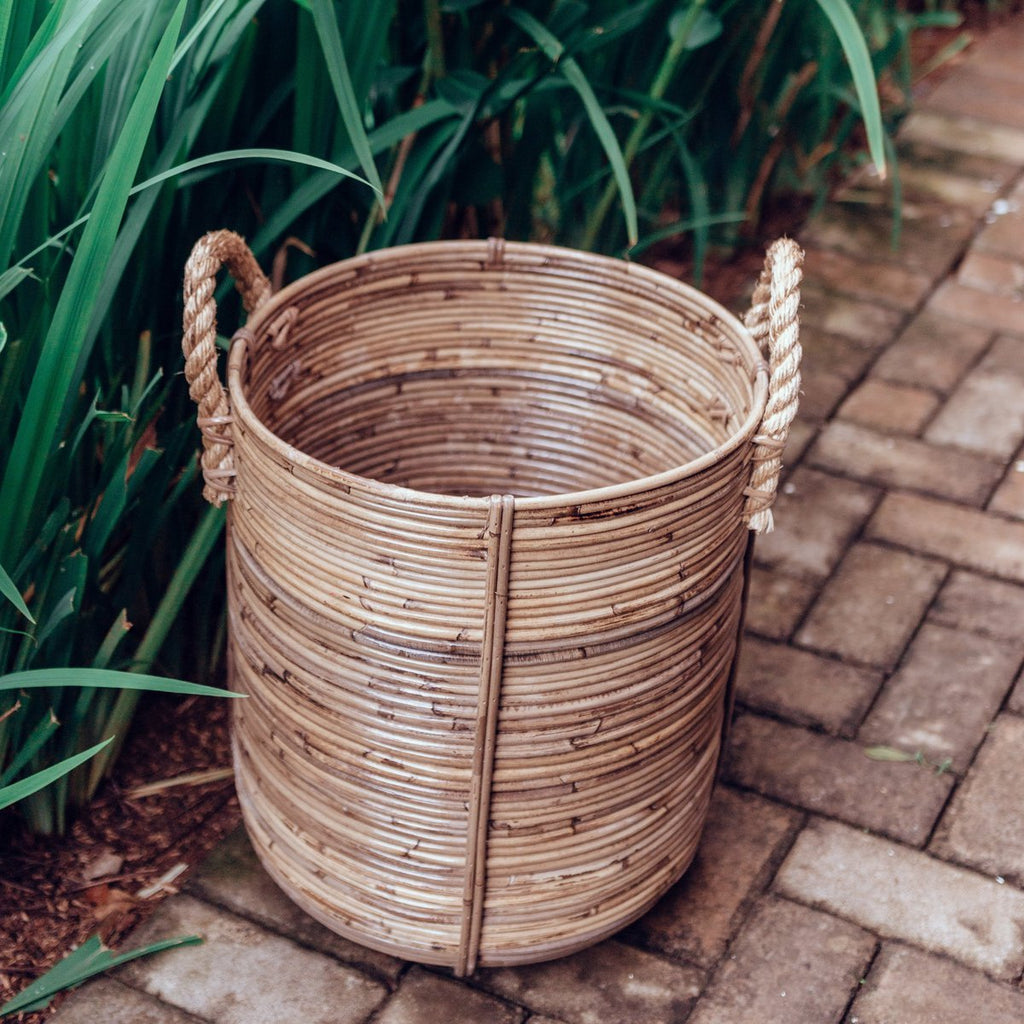 Rattan Laundry Basket Round – Rattan Plant Basket – Large Boho Basket – Decorative Hamper Handmade from Rattan (2 sizes Ø 35/40 cm) OTERE - LUXONAS HOME