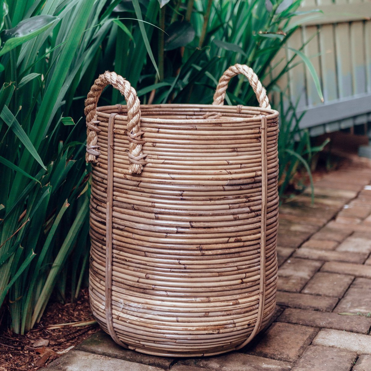 Rattan Laundry Basket Round – Rattan Plant Basket – Large Boho Basket – Decorative Hamper Handmade from Rattan (2 sizes Ø 35/40 cm) OTERE - LUXONAS HOME