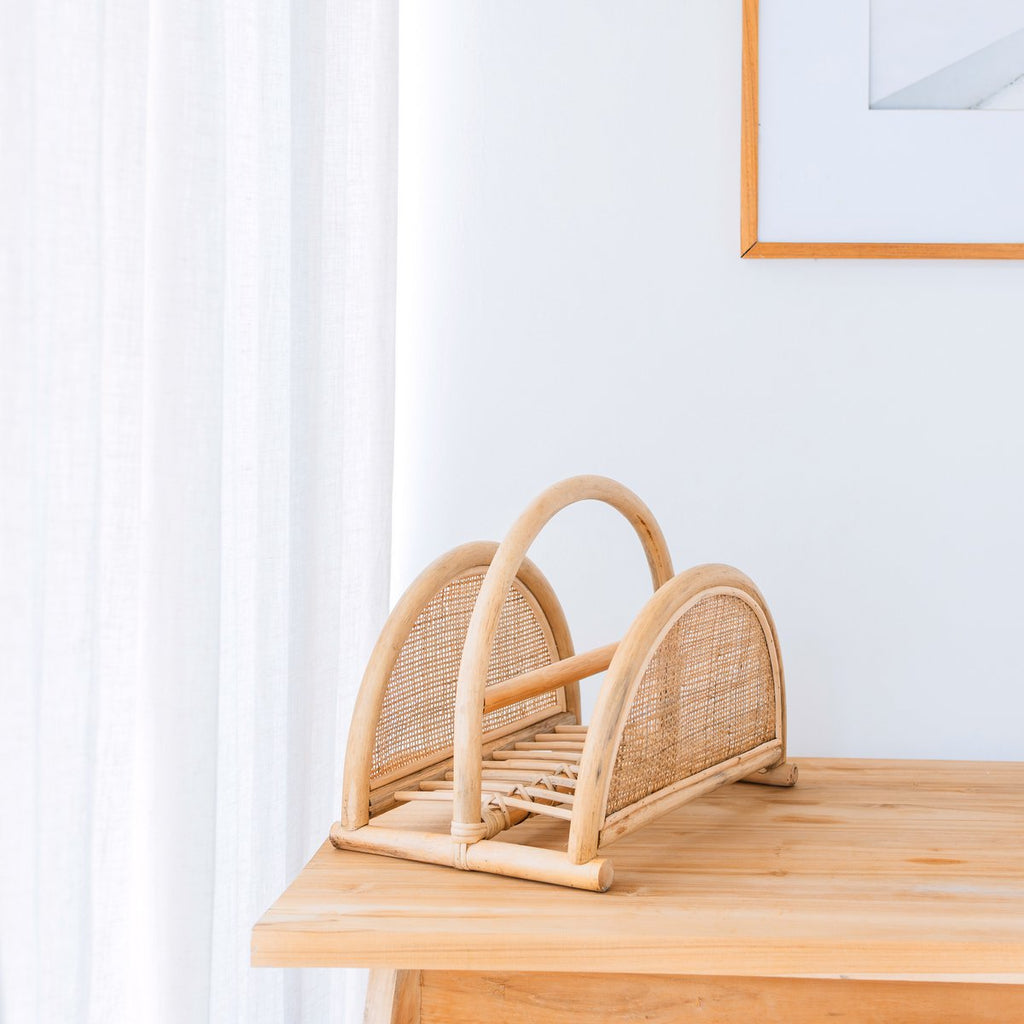 Rattan Newspaper Rack – Magazine Holder – Boho Newspaper Basket – Handmade Rattan Newspaper Holder ALOR - LUXONAS HOME
