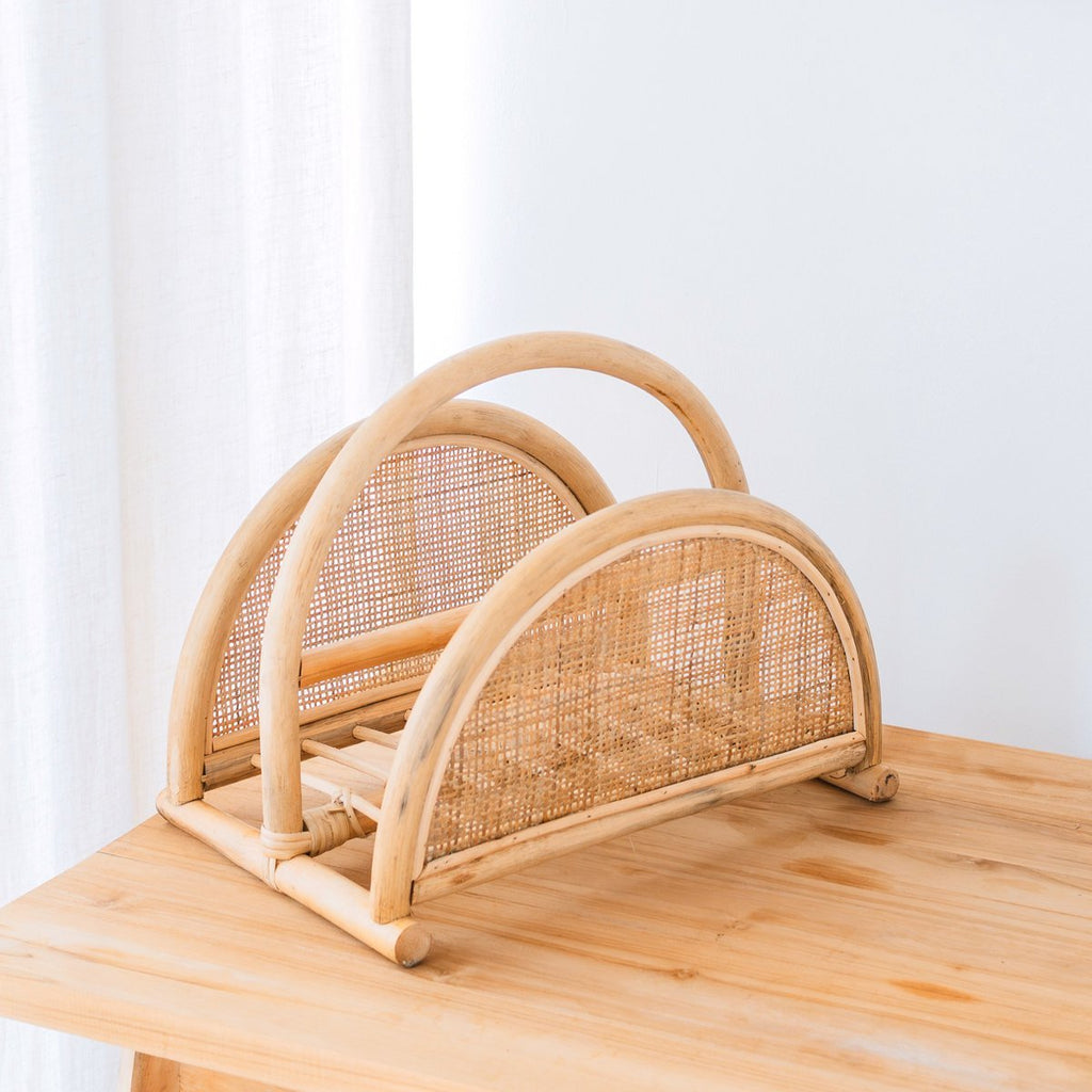 Rattan Newspaper Rack – Magazine Holder – Boho Newspaper Basket – Handmade Rattan Newspaper Holder ALOR - LUXONAS HOME