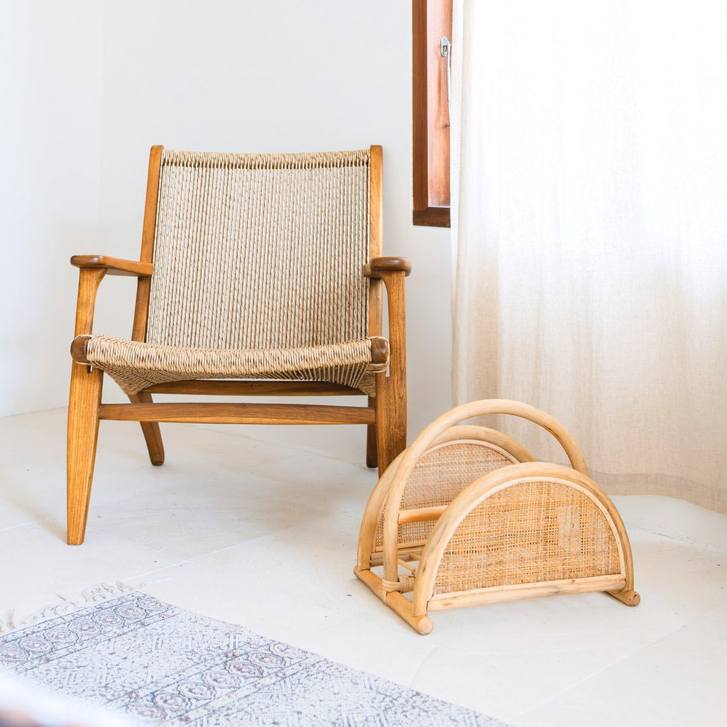 Rattan Newspaper Rack – Magazine Holder – Boho Newspaper Basket – Handmade Rattan Newspaper Holder ALOR - LUXONAS HOME