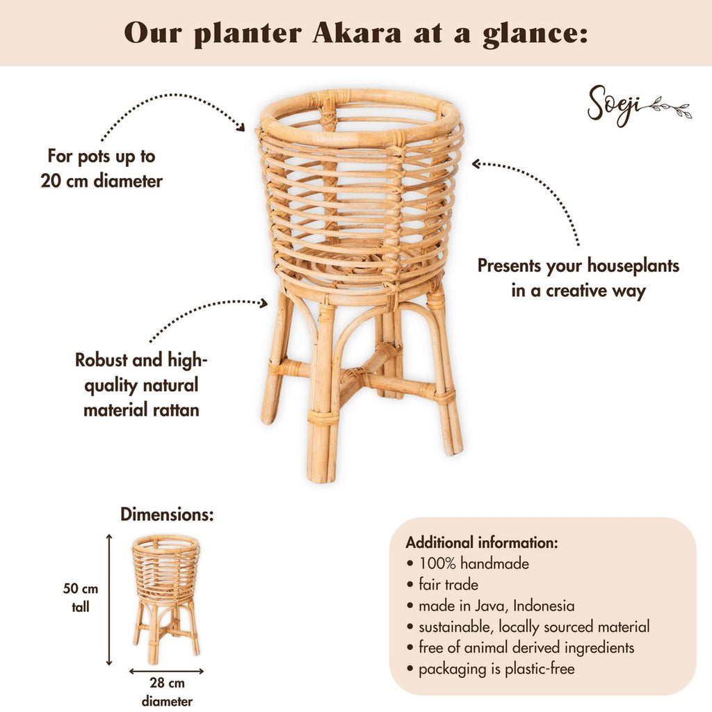 Rattan Plant Stand Round – Boho Planter – Rattan Plant Basket – Natural Flower Stand for Pots up to Ø20 cm AKARA - LUXONAS HOME