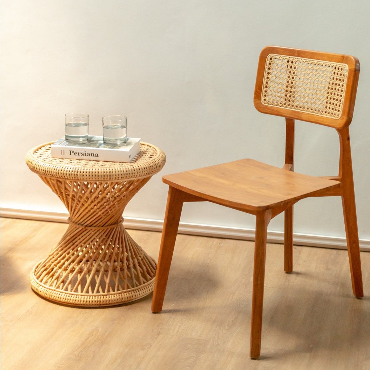 Rattan Side Table | Coffee Table | Round Couch Table LUHU Ø45 cm Beige - LUXONAS HOME