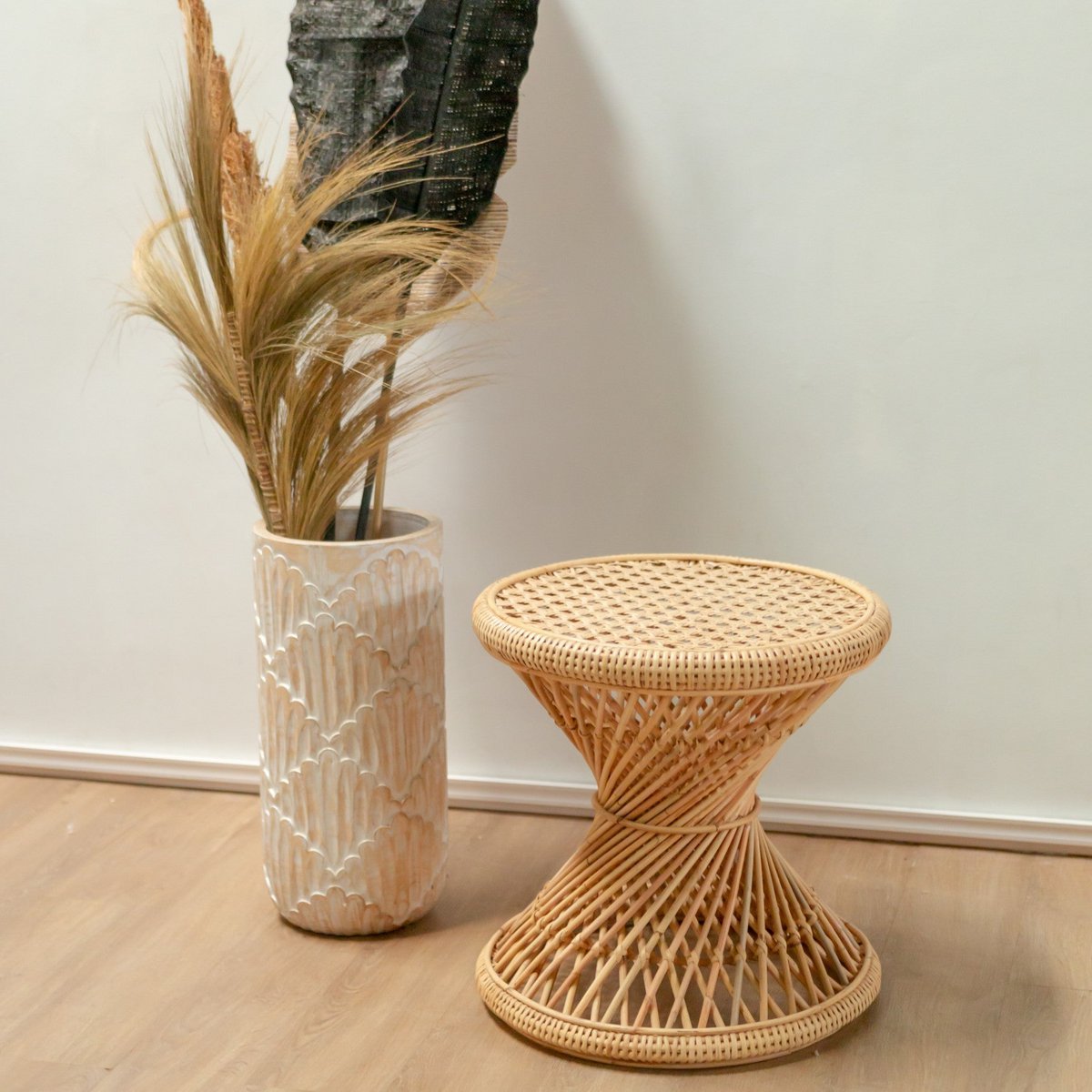 Rattan Side Table | Coffee Table | Round Couch Table LUHU Ø45 cm Beige - LUXONAS HOME