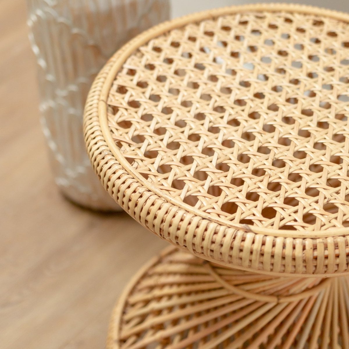 Rattan Side Table | Coffee Table | Round Couch Table LUHU Ø45 cm Beige - LUXONAS HOME
