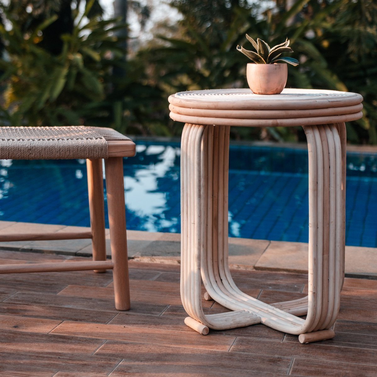 Rattan Side Table | End Table | Couch Table KANTHI - LUXONAS HOME