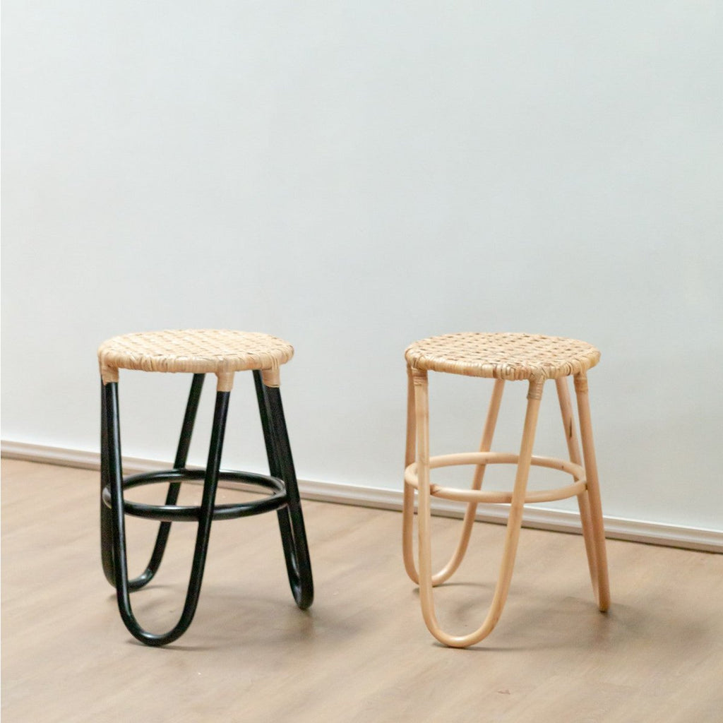 Rattan Stool KOLAKA Natural Ø35 cm with Woven Seating Surface | Three - Legged Small Round Stool - LUXONAS HOME