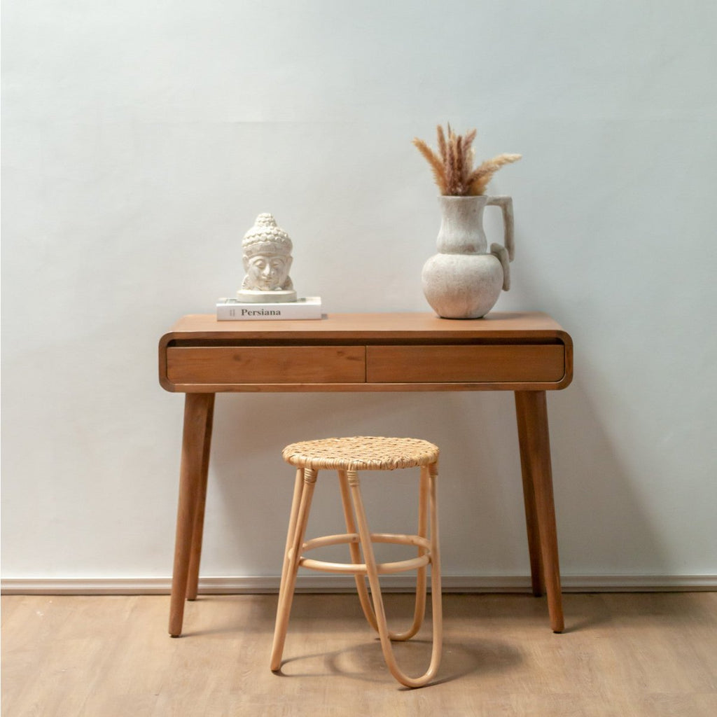 Rattan Stool KOLAKA Natural Ø35 cm with Woven Seating Surface | Three - Legged Small Round Stool - LUXONAS HOME