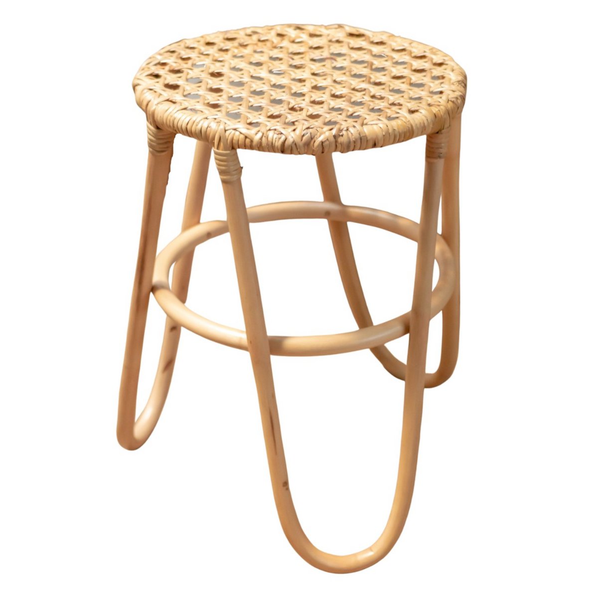 Rattan Stool KOLAKA Natural Ø35 cm with Woven Seating Surface | Three - Legged Small Round Stool - LUXONAS HOME