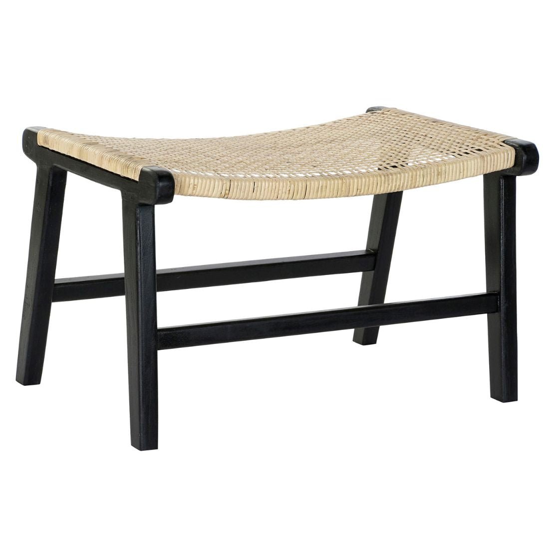 Handmade Rattan & Teak Black Wood Bench