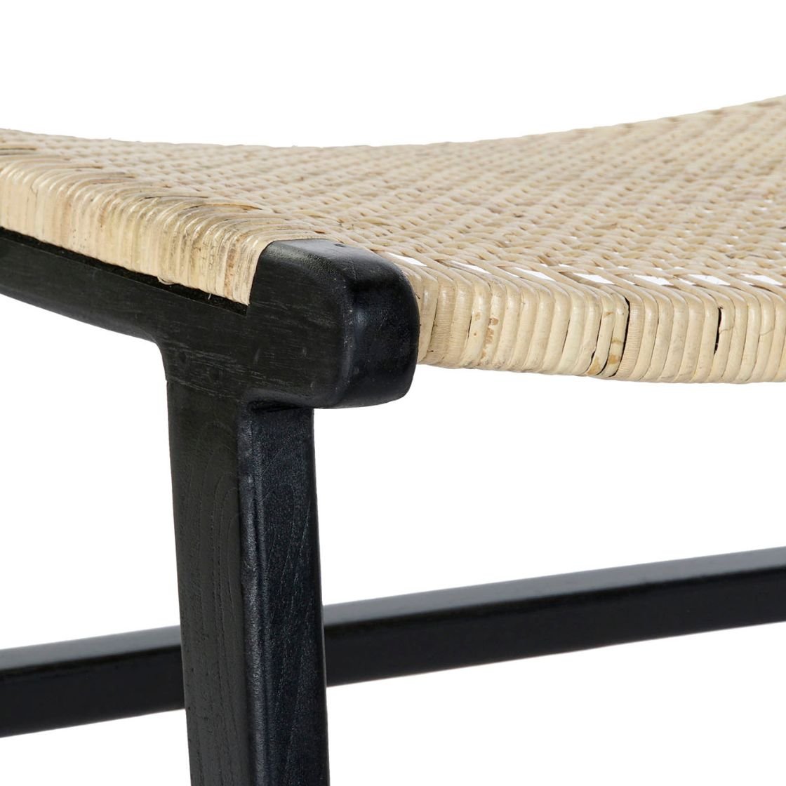 Rattan & Teak Black Wood Bench - LUXONAS