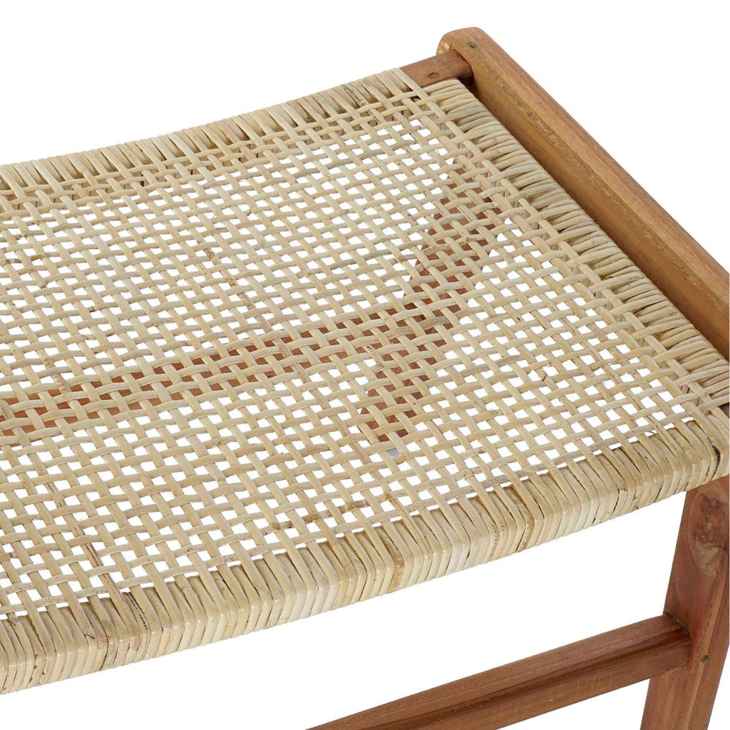 Rattan & Teak Brown Wood Bench - LUXONAS