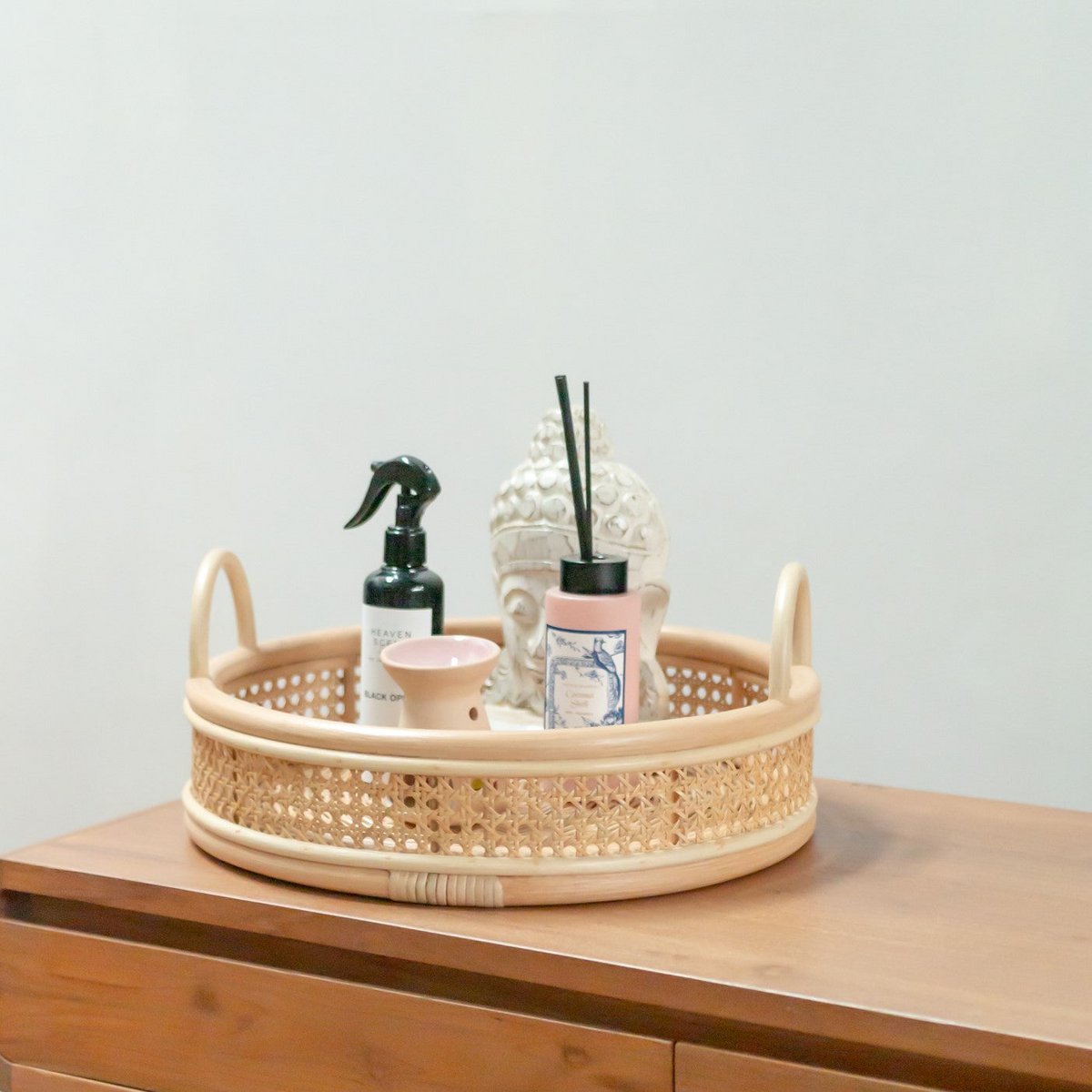 Rattan Tray | Round Serving Tray NEIRA Handmade Beige Decorative Tray Ø40 cm - LUXONAS HOME