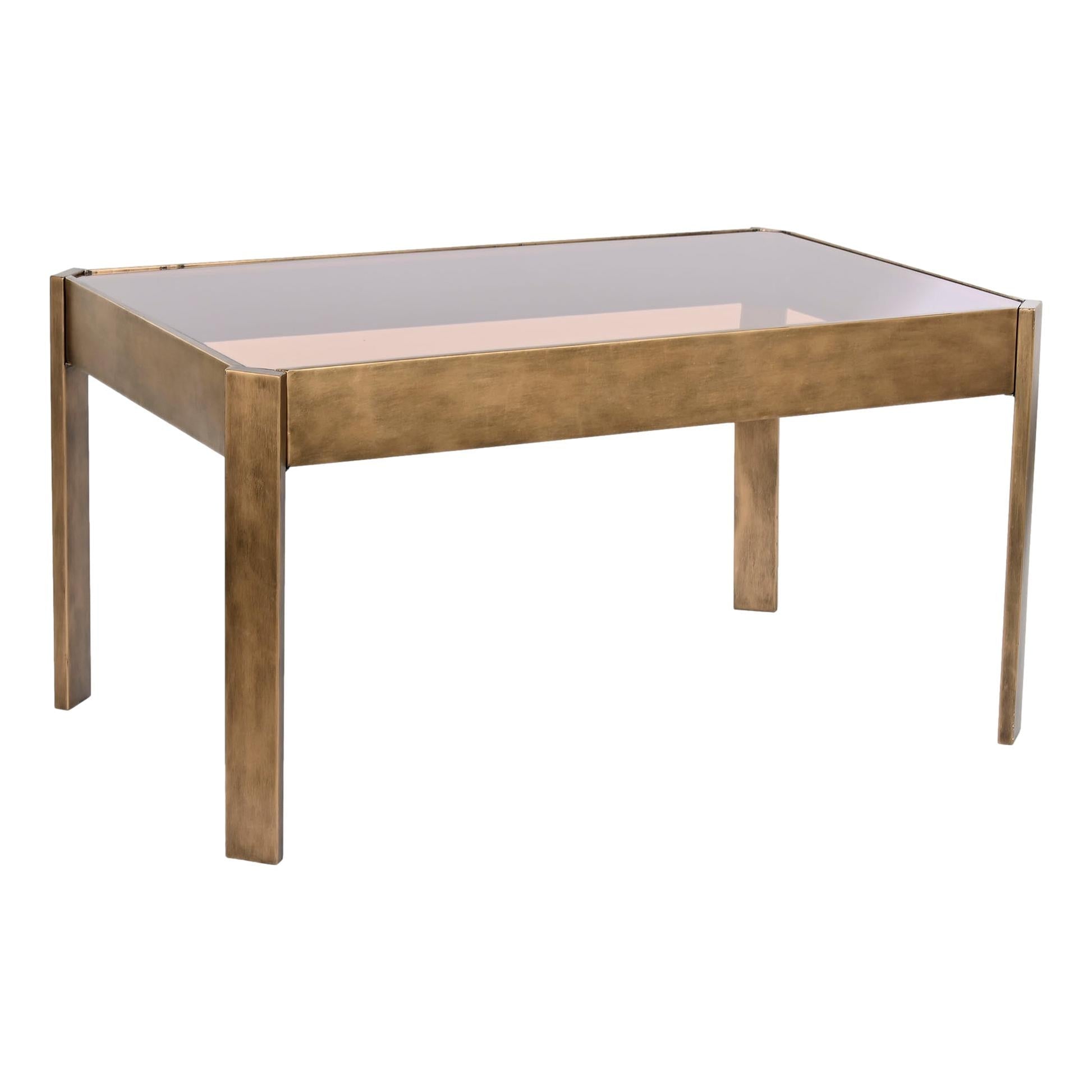 Rectangle Brass Coffee Table with Glass Top