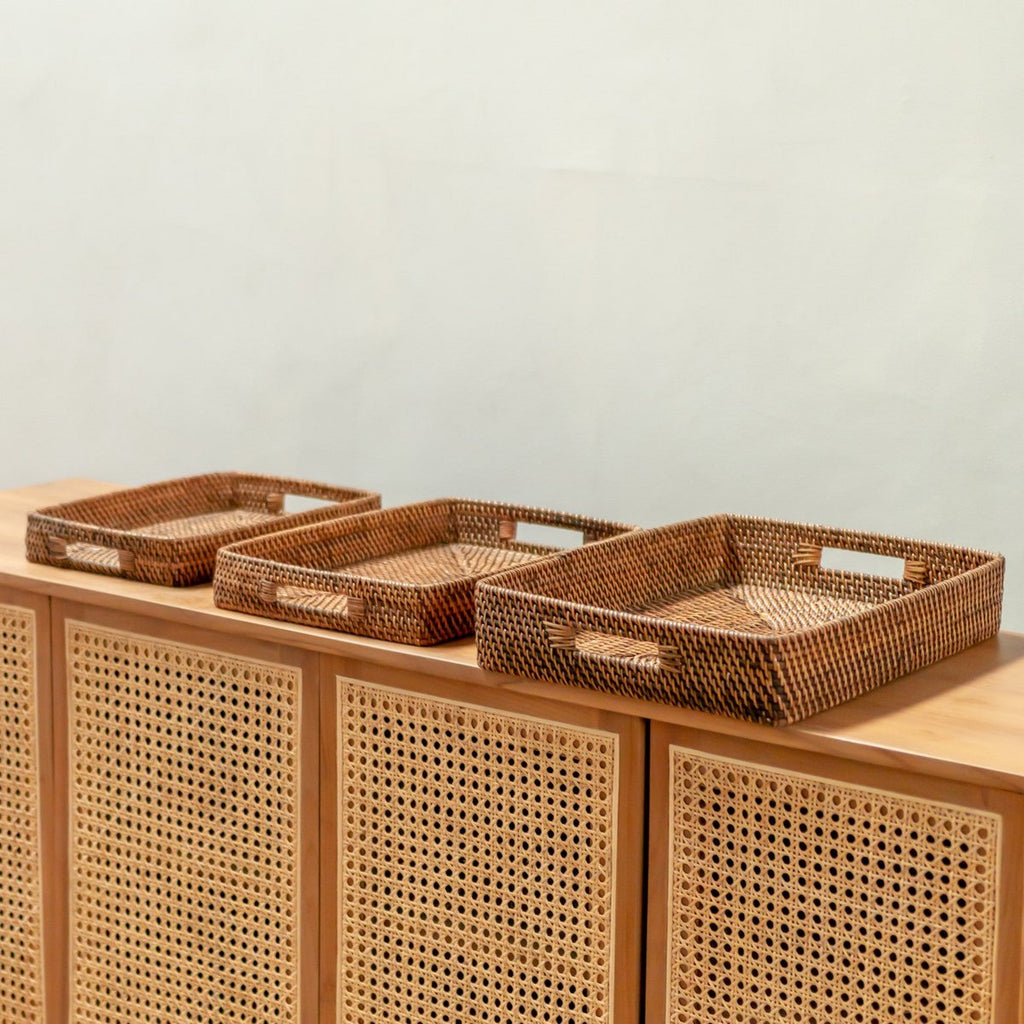 Rectangular Rattan Tray | Serving Tray | Large Decorative Tray AMAHAI Brown (3 sizes) - LUXONAS HOME