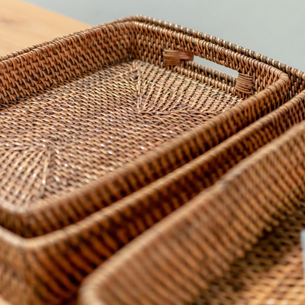 Rectangular Rattan Tray | Serving Tray | Large Decorative Tray AMAHAI Brown (3 sizes) - LUXONAS HOME