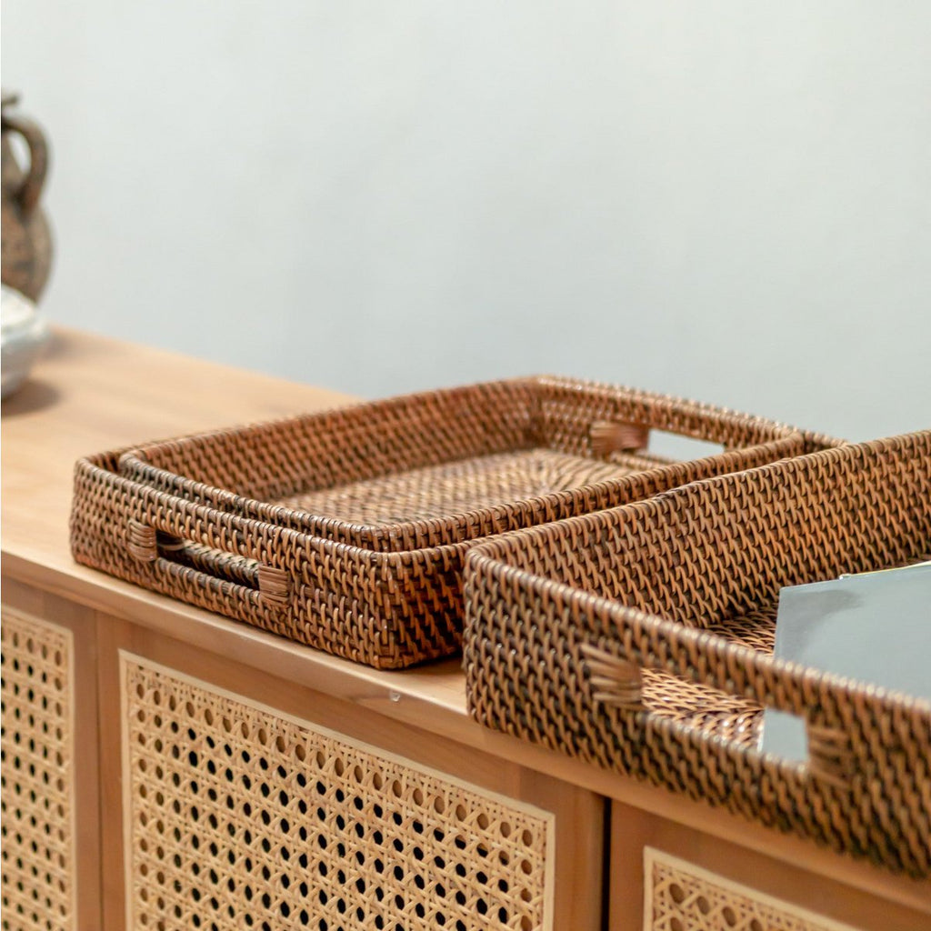 Rectangular Rattan Tray | Serving Tray | Large Decorative Tray AMAHAI Brown (3 sizes) - LUXONAS HOME