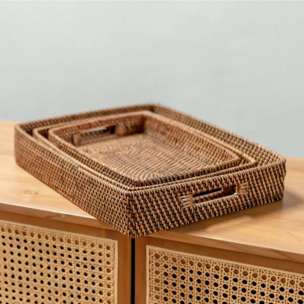 Rectangular Rattan Tray | Serving Tray | Large Decorative Tray AMAHAI Brown (3 sizes) - LUXONAS HOME