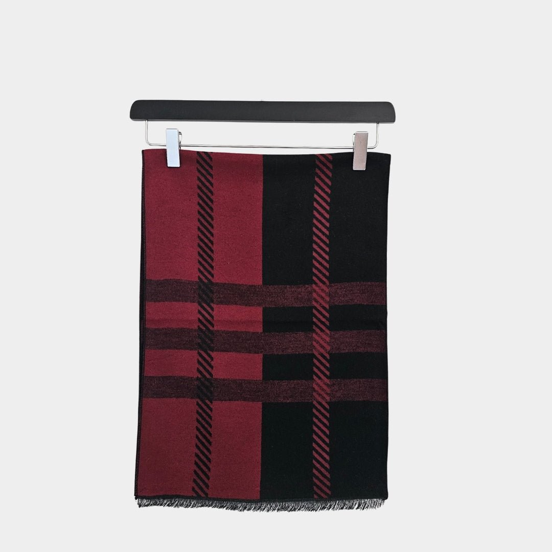 Red & Black Lined Scarf - Stylish and Versatile Accessory