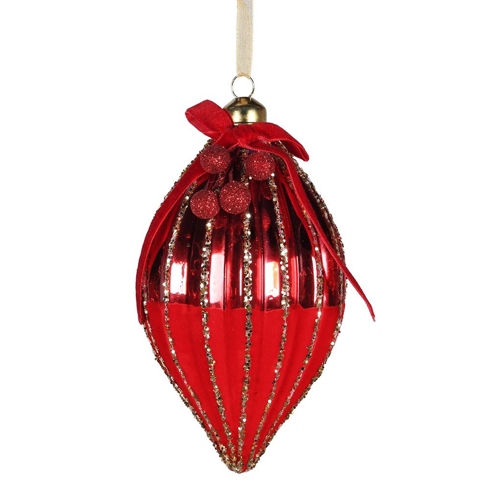 Red Finial Bauble with Bow - LUXONAS
