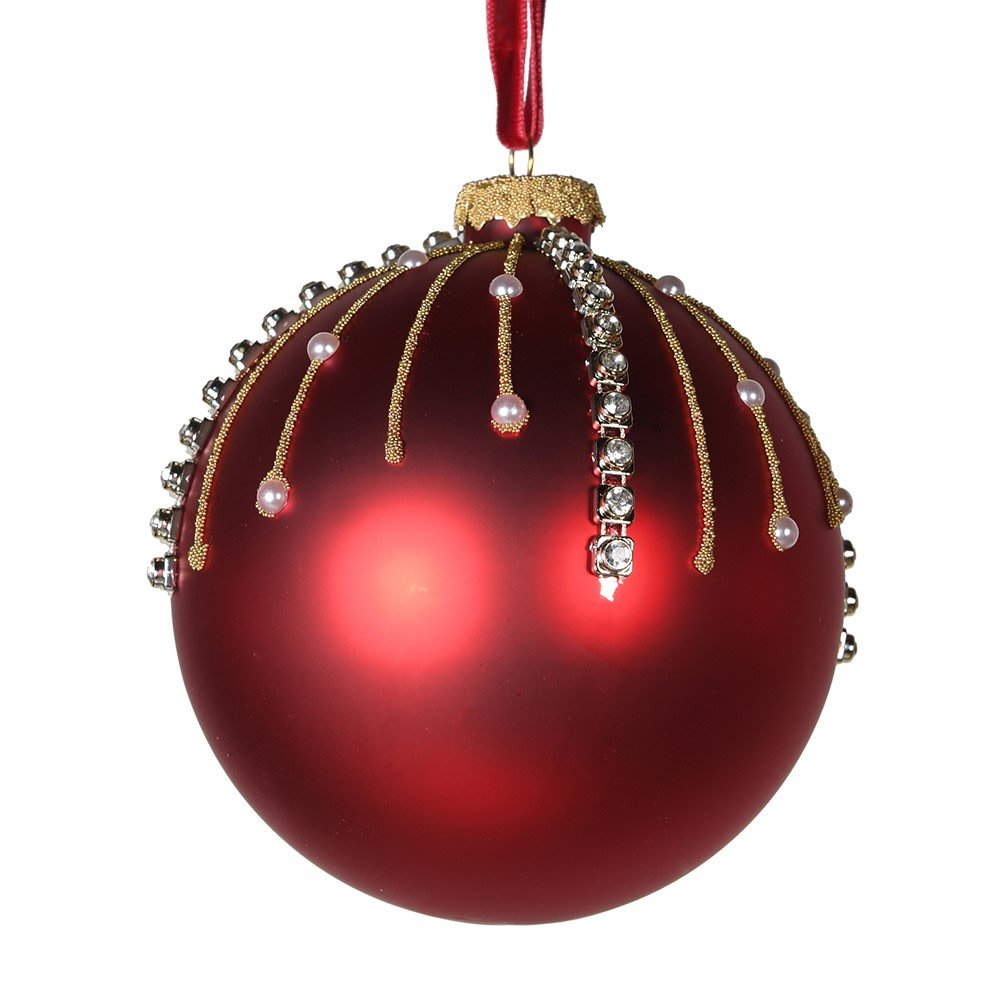 Red & Gold Glitter Hanging Bauble - LUXONAS