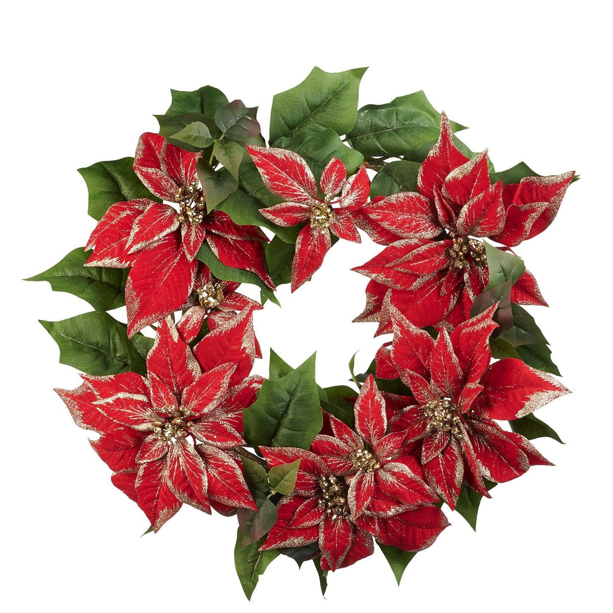 Red Poinsettia Wreath 60cm - Festive Holiday Decor