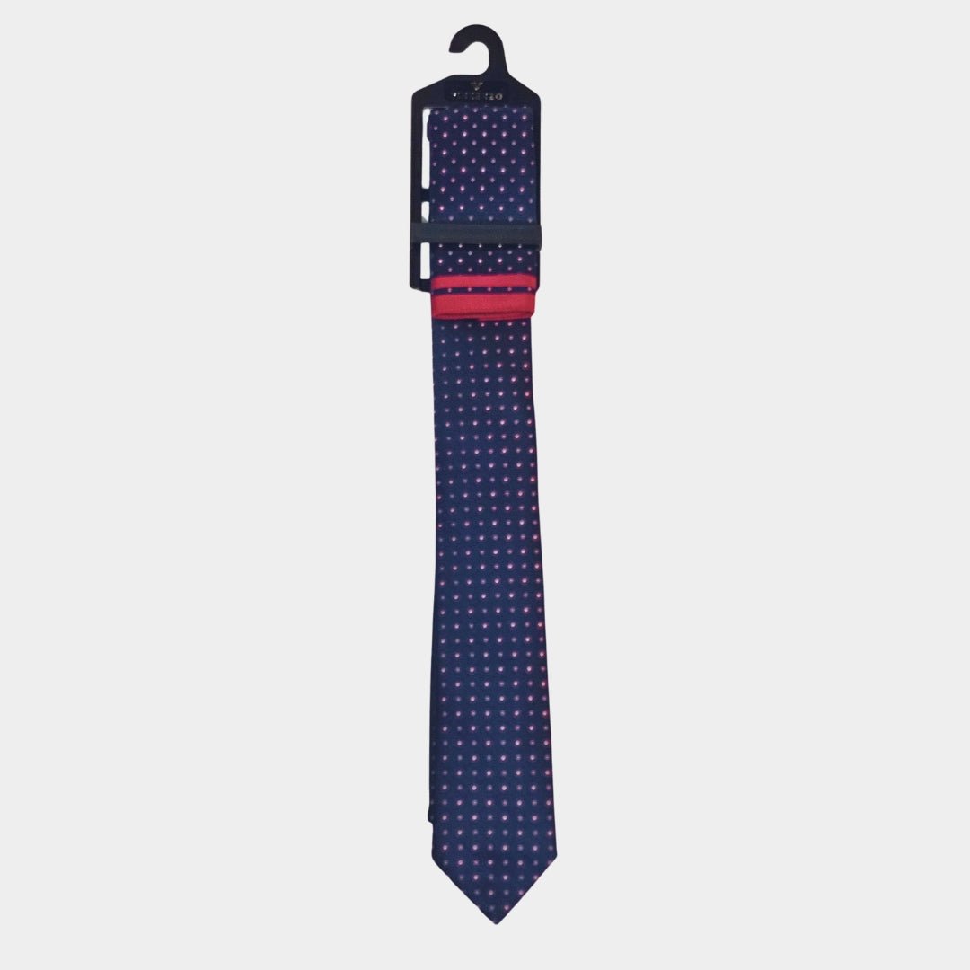 Red Spotted Tie and Pocket Square Set for Sustainable Style