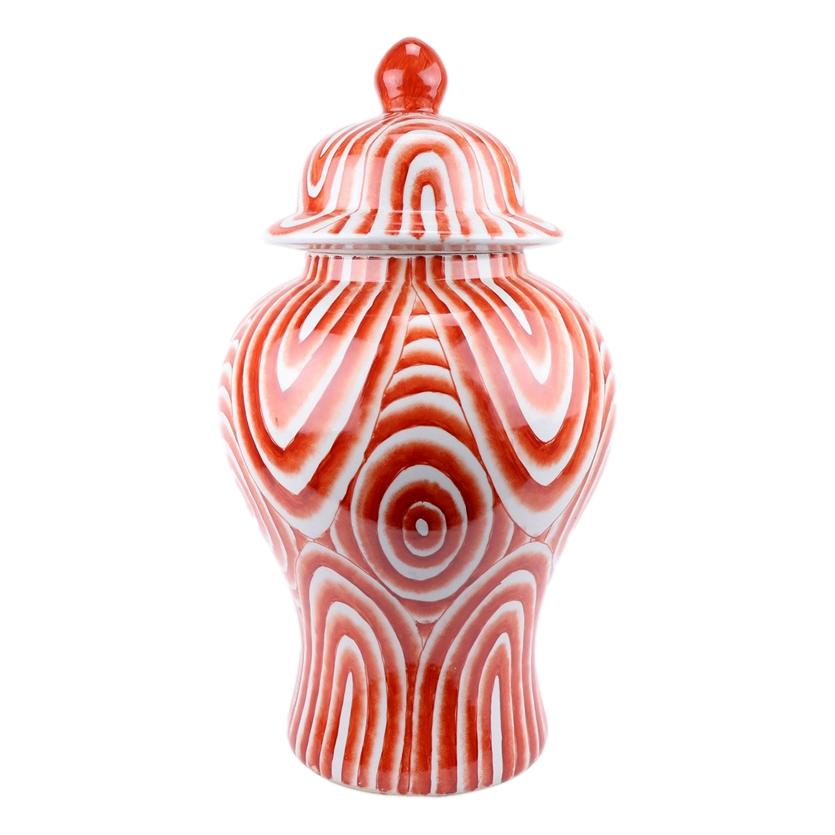 Handcrafted Red Stripes Ceramic Ginger Jar
