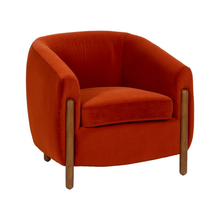 Red Woven Armchair with Wooden Frame