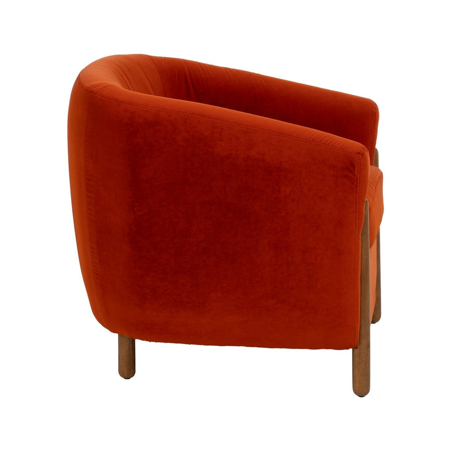 Red Woven Armchair with Wooden Frame