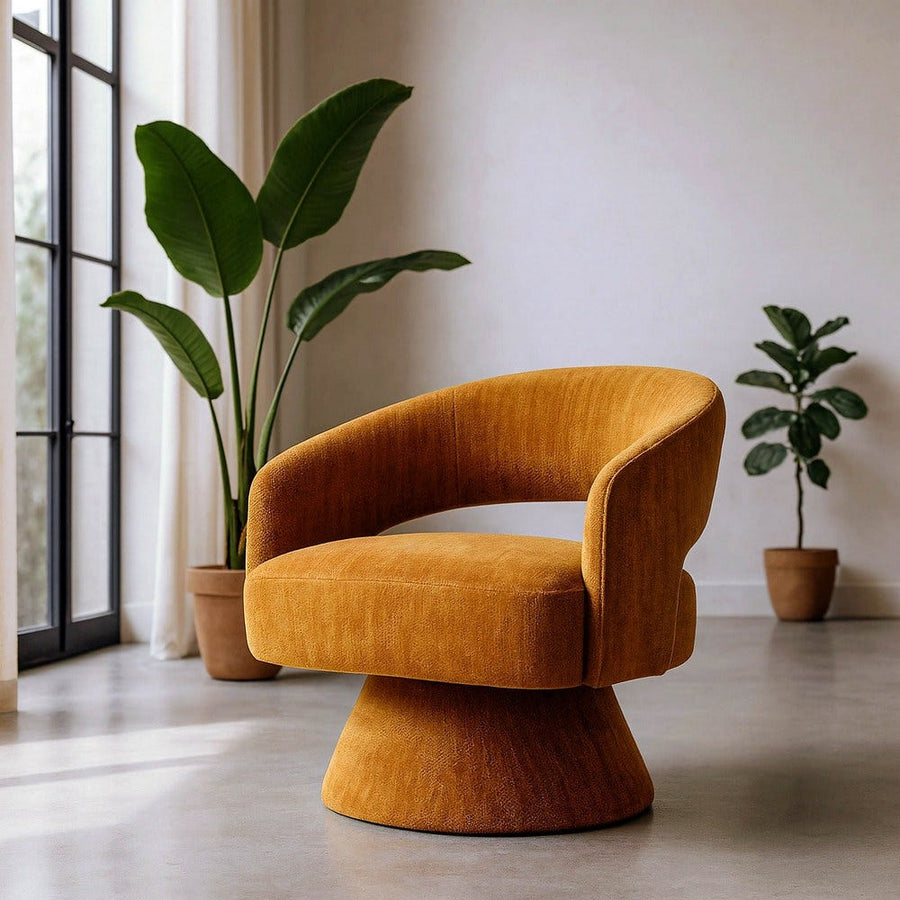 Revolving Armchair with Ochre Woven Wood