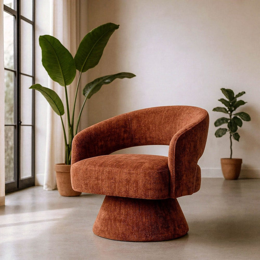 Revolving Armchair with Tile Weave Wood Design
