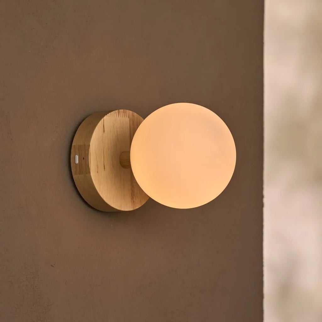 Richella Light Brown Wooden & Glass Wall Light | Rechargeable & Cordless - LUXONAS HOME