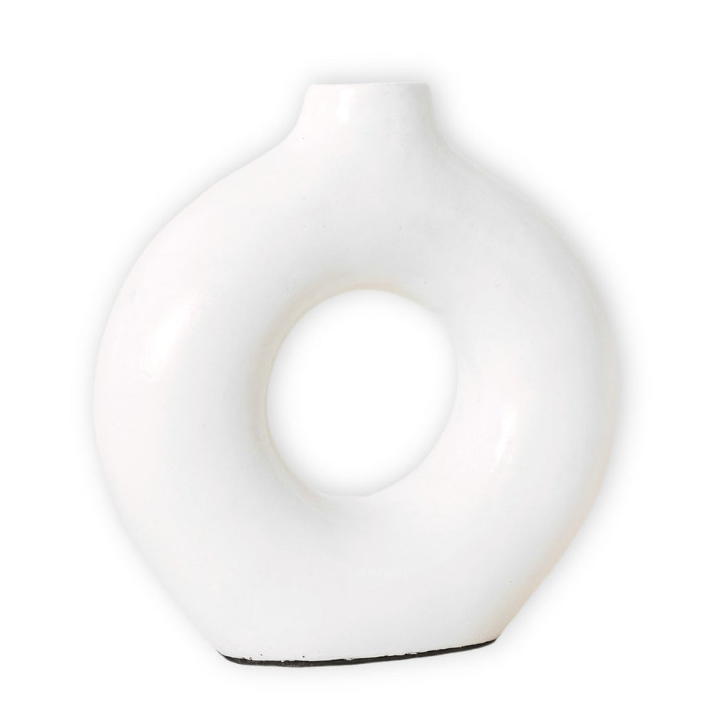 Ring - shaped White Vase – Handmade Clay Vase – Small Boho Vase for Dried Flowers – Decorative Windowsill, Shelf or Table Vase NUSA - LUXONAS HOME