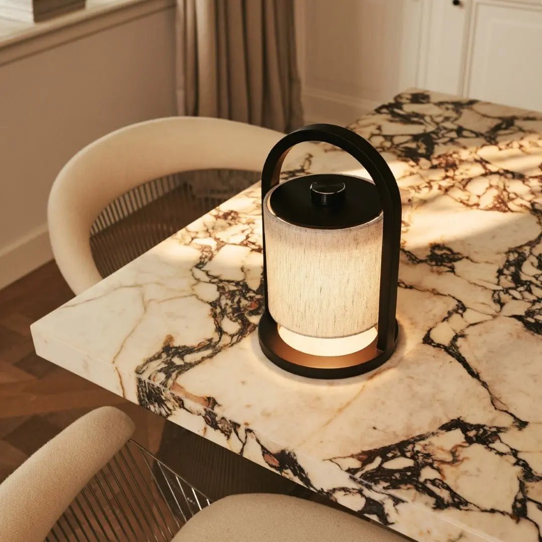 River Black & Grey Wooden Rechargeable Lamp | Linen Blend, Versatile & Up to 100 Hours of Battery Life - LUXONAS HOME