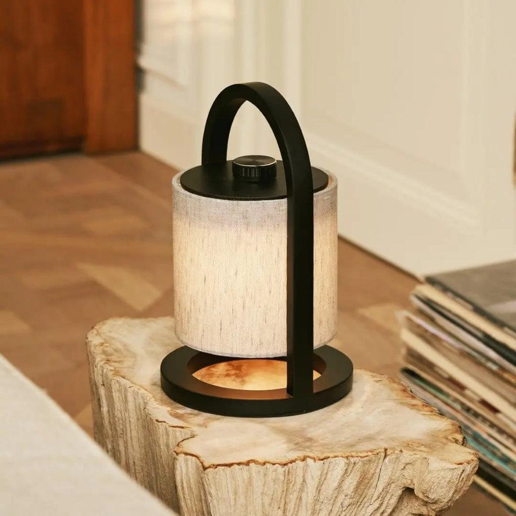 River Black & Grey Wooden Rechargeable Lamp | Linen Blend, Versatile & Up to 100 Hours of Battery Life - LUXONAS HOME