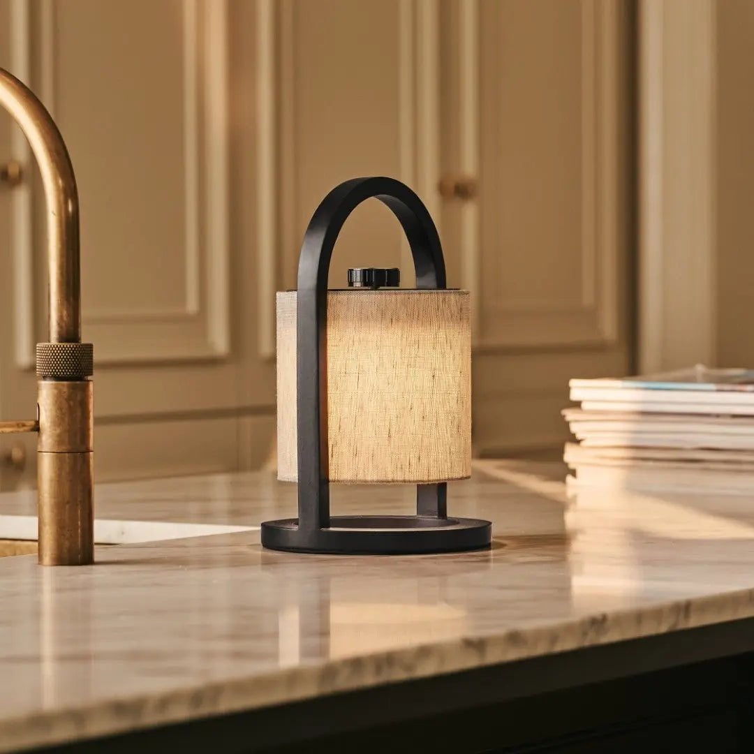 River Black & Grey Wooden Rechargeable Lamp | Linen Blend, Versatile & Up to 100 Hours of Battery Life - LUXONAS HOME