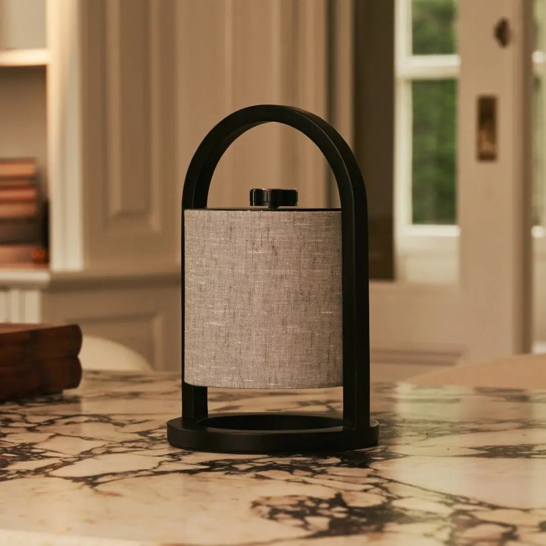 River Black & Grey Wooden Rechargeable Lamp | Linen Blend, Versatile & Up to 100 Hours of Battery Life - LUXONAS HOME