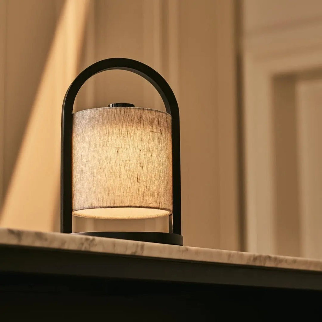 River Black & Grey Wooden Rechargeable Lamp | Linen Blend, Versatile & Up to 100 Hours of Battery Life - LUXONAS HOME