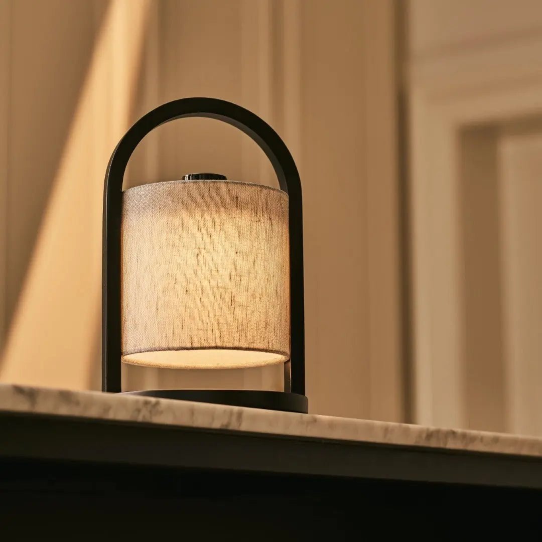 River Black & Grey Wooden Rechargeable Lamp | Linen Blend, Versatile & Up to 100 Hours of Battery Life - LUXONAS HOME