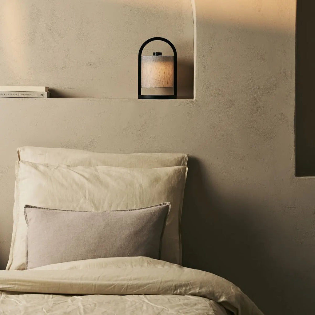 River Black & Grey Wooden Rechargeable Lamp | Linen Blend, Versatile & Up to 100 Hours of Battery Life - LUXONAS HOME