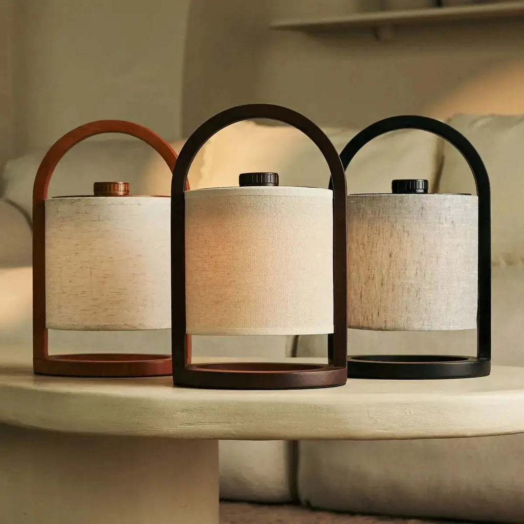 River Chestnut Brown Wooden Rechargeable Lamp | Linen Blend, Versatile & Up to 100 Hours of Battery Life - LUXONAS HOME