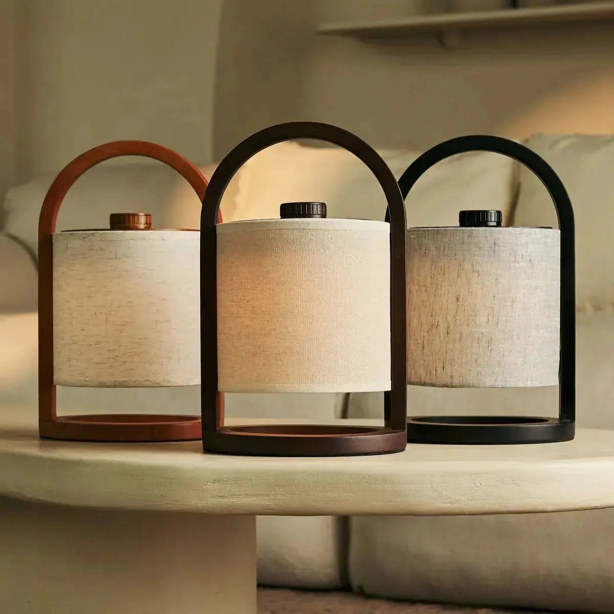 River Chestnut Brown Wooden Rechargeable Lamp | Linen Blend, Versatile & Up to 100 Hours of Battery Life - LUXONAS HOME