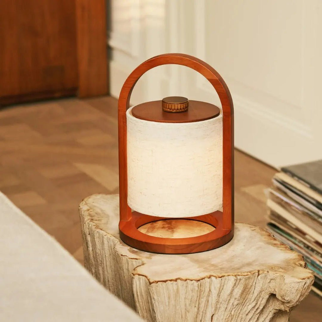 River Chestnut Brown Wooden Rechargeable Lamp | Linen Blend, Versatile & Up to 100 Hours of Battery Life - LUXONAS HOME
