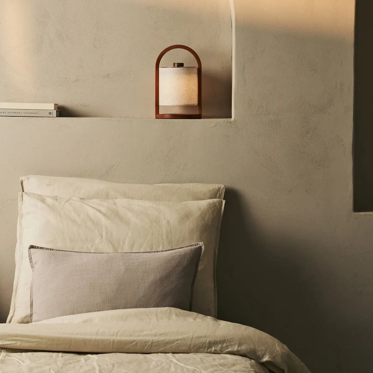 River Chestnut Brown Wooden Rechargeable Lamp | Linen Blend, Versatile & Up to 100 Hours of Battery Life - LUXONAS HOME